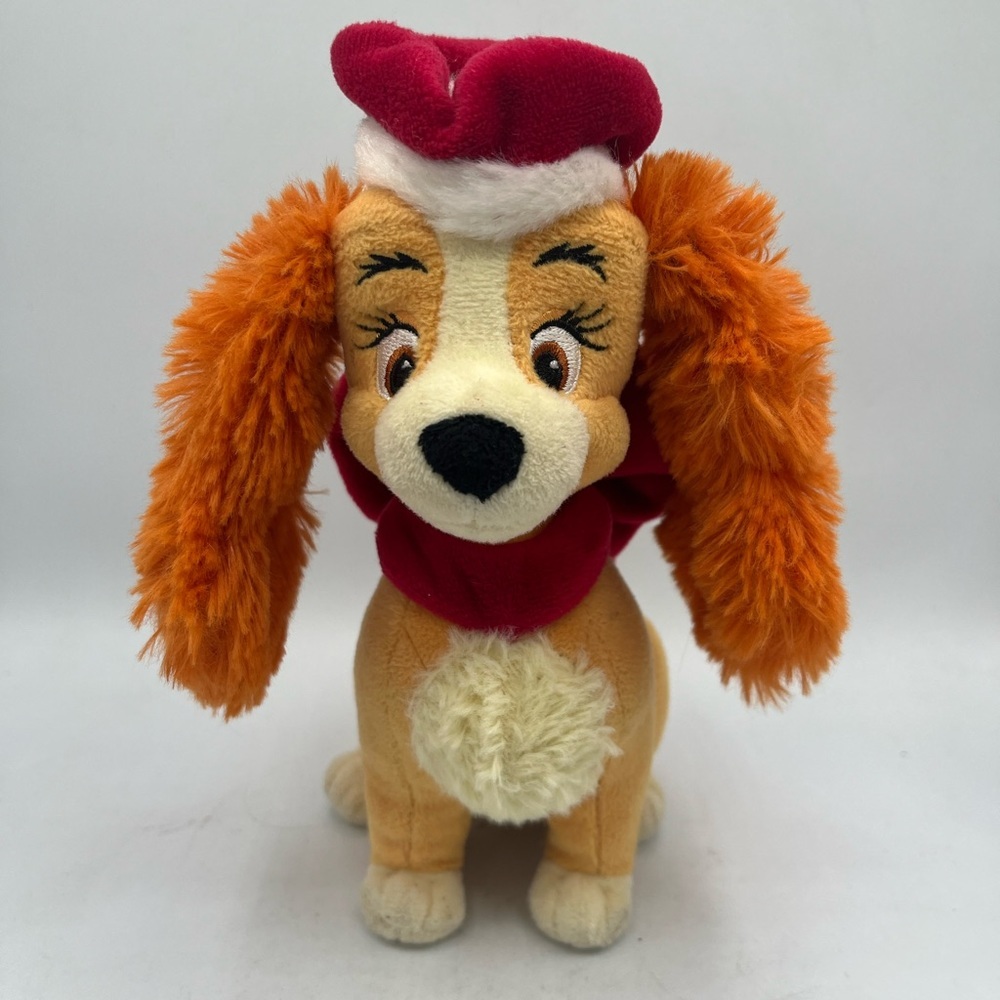 Disney Store Lady and the Tramp Plush Red Christmas Winter Dog Stuffed Animal 8”